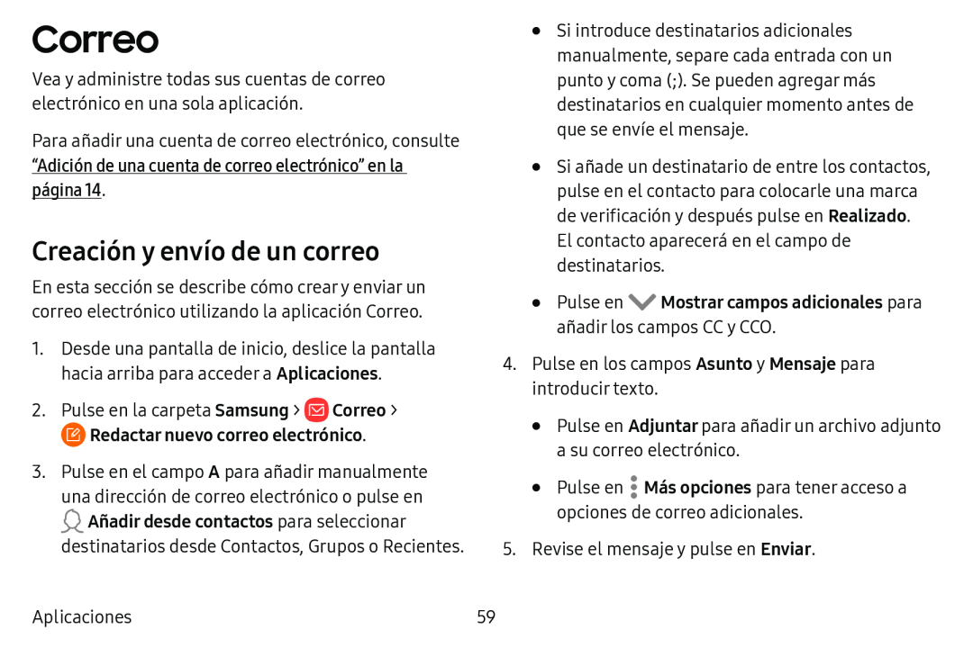 Creación y envío de un correo Galaxy Tab E 8.0 AT&T