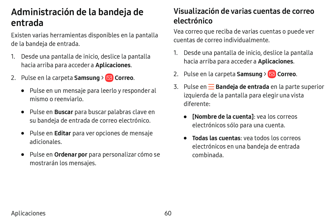 Visualización de varias cuentas de correo electrónico Galaxy Tab E 8.0 AT&T