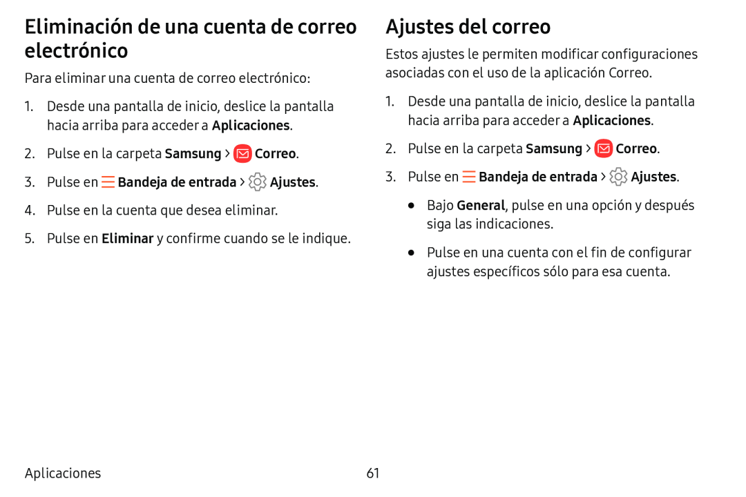 Eliminación de una cuenta de correo electrónico Ajustes del correo