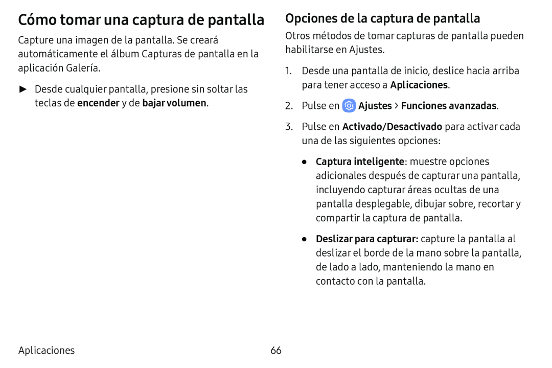 Opciones de la captura de pantalla