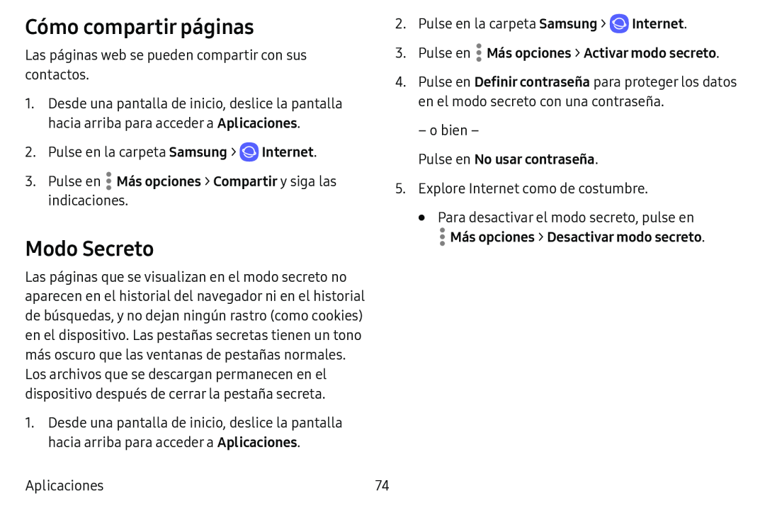 Cómo compartir páginas Modo Secreto