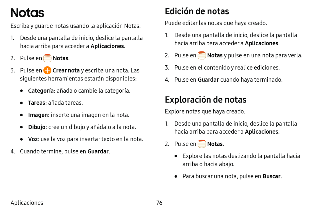 Edición de notas Exploración de notas