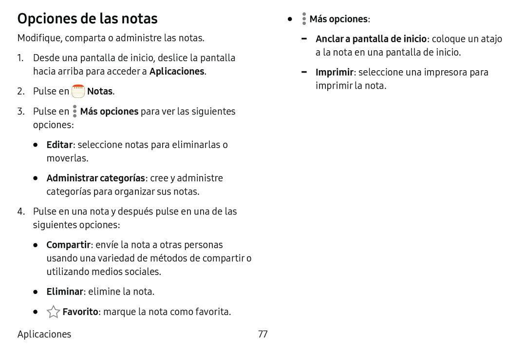 Opciones de las notas Galaxy Tab E 8.0 AT&T