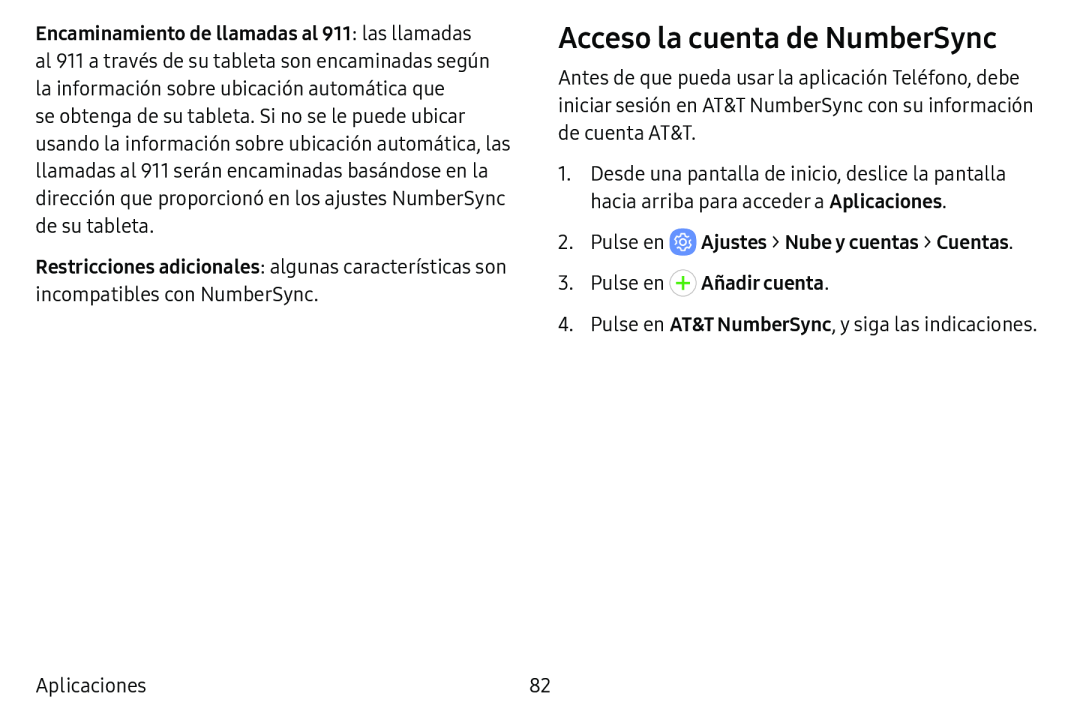 Acceso la cuenta de NumberSync Galaxy Tab E 8.0 AT&T