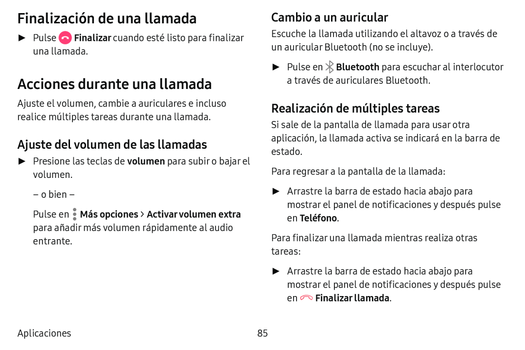 Finalización de una llamada Galaxy Tab E 8.0 AT&T