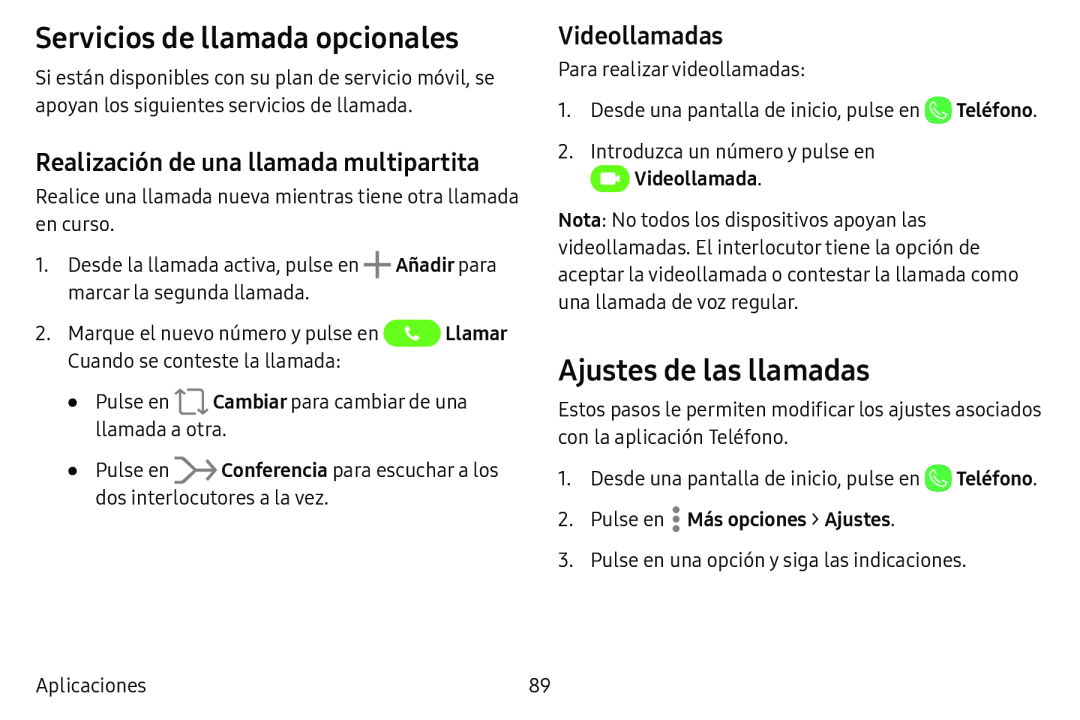 Realización de una llamada multipartita Galaxy Tab E 8.0 AT&T