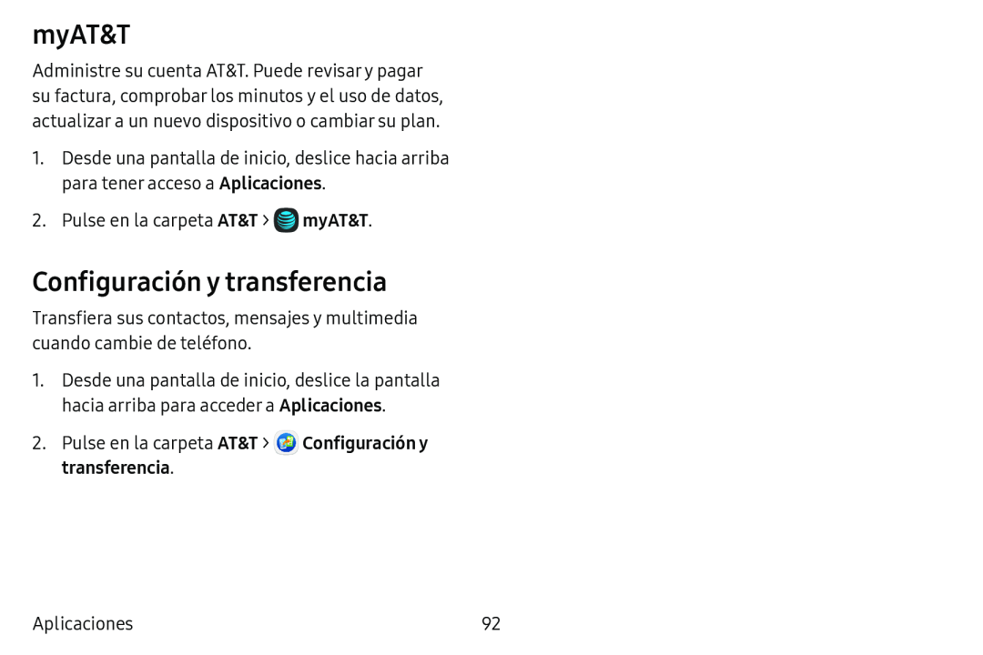 myAT&T Configuración y transferencia