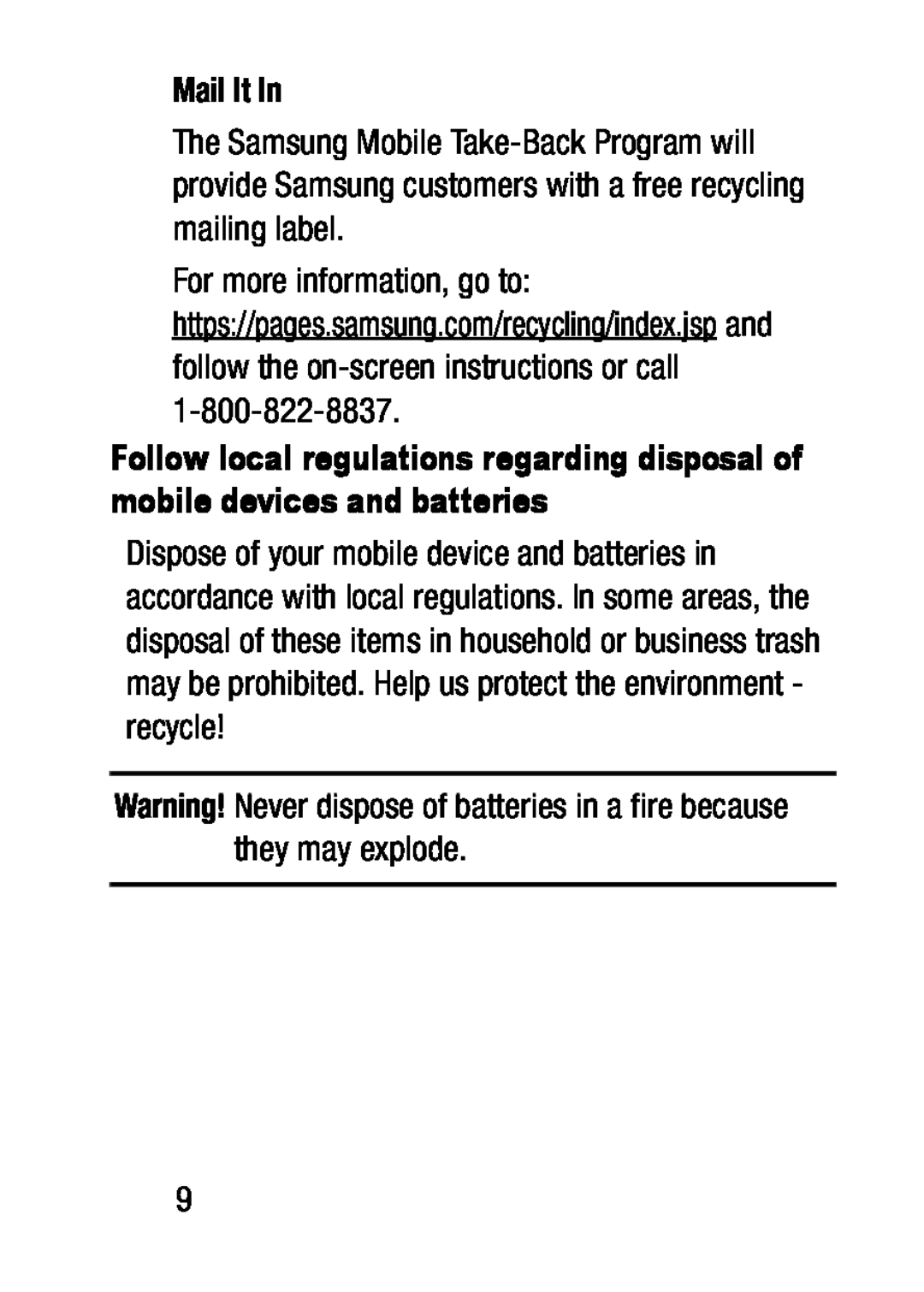 Warning! Never dispose of batteries in a fire because they may explode Galaxy Tab E 8.0 Verizon