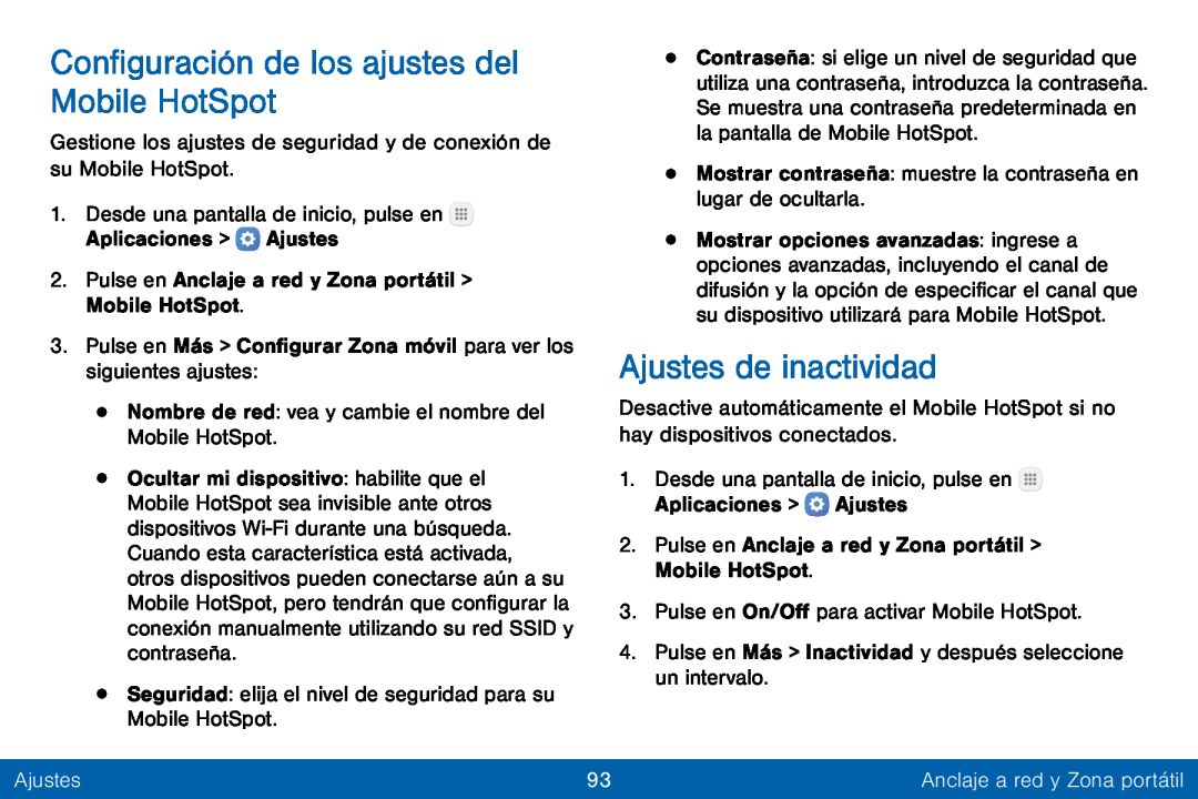 Configuración de los ajustes del Mobile HotSpot Ajustes de inactividad