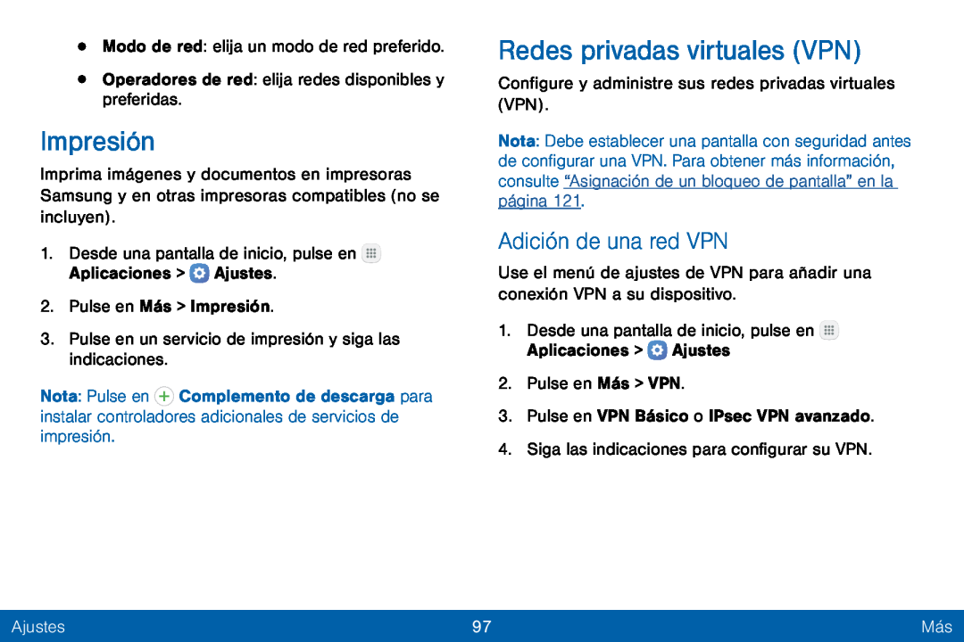 Redes privadas virtuales (VPN) Galaxy Tab E 8.0 Verizon