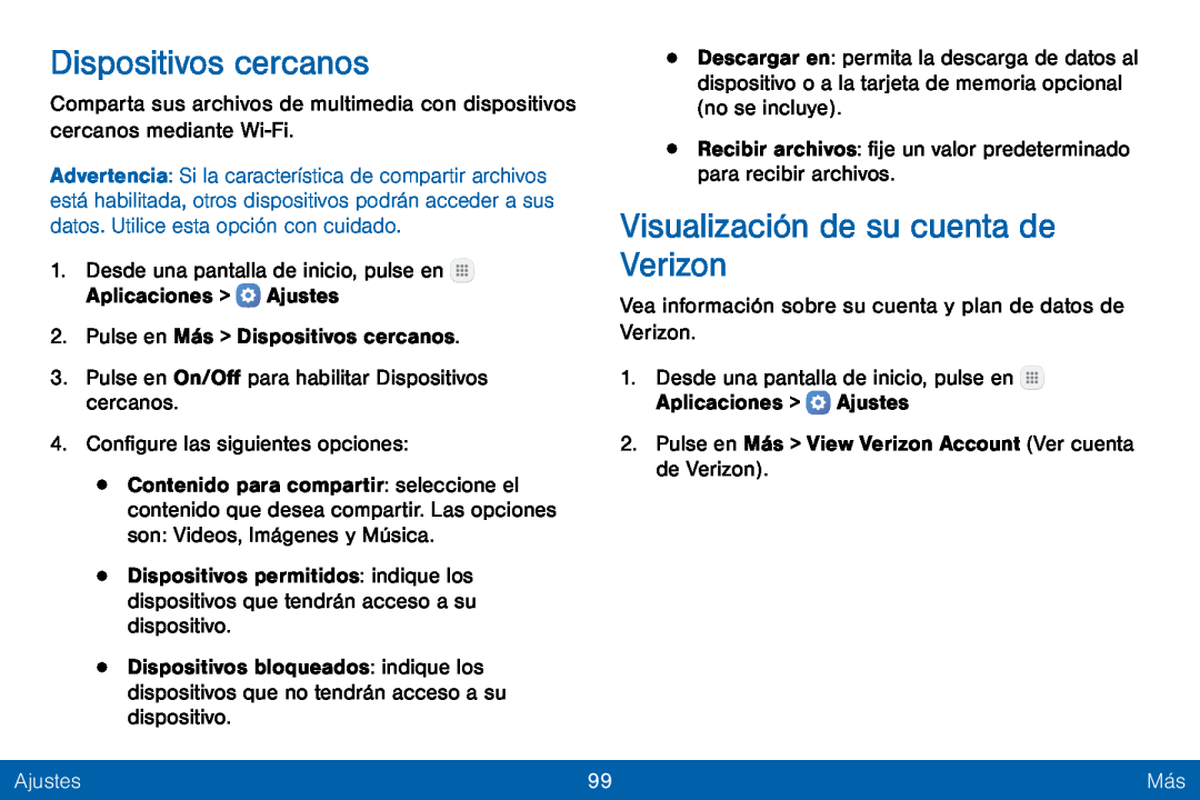 Dispositivos cercanos Visualización de su cuenta de Verizon