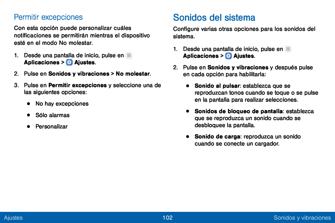 Permitir excepciones Sonidos del sistema