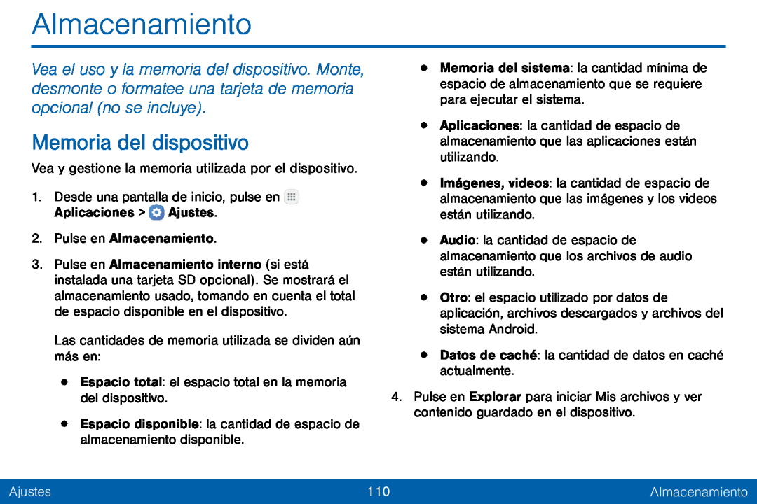 Memoria del dispositivo Almacenamiento