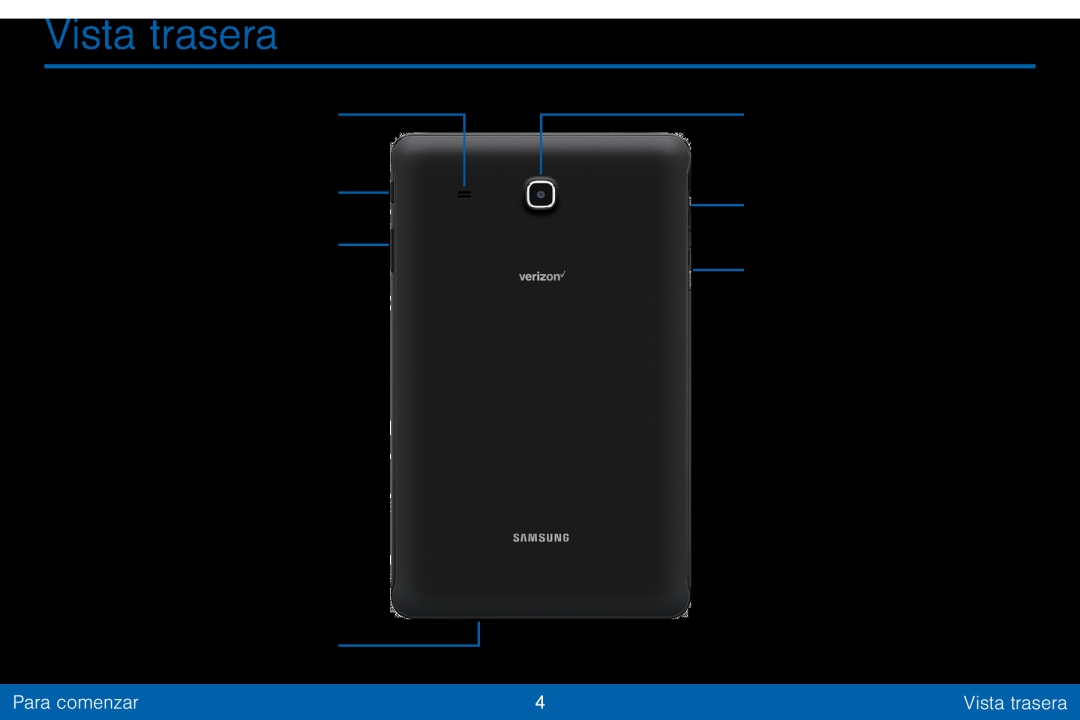 Vista trasera Galaxy Tab E 8.0 Verizon