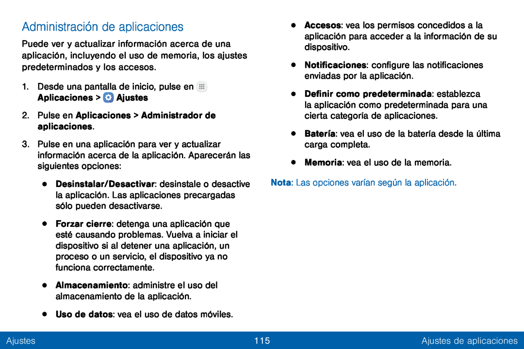 Administración de aplicaciones Galaxy Tab E 8.0 Verizon