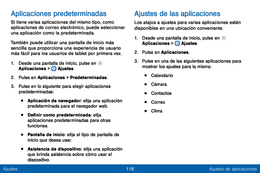 Aplicaciones predeterminadas Ajustes de las aplicaciones