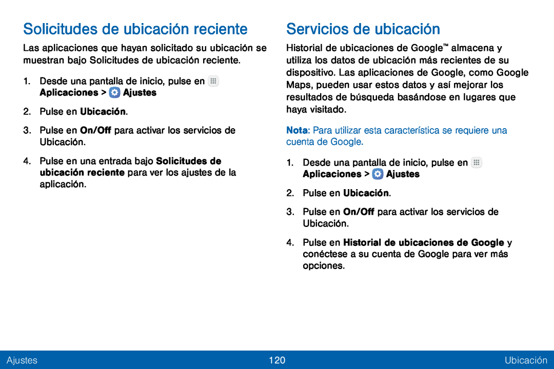 Solicitudes de ubicación reciente Galaxy Tab E 8.0 Verizon