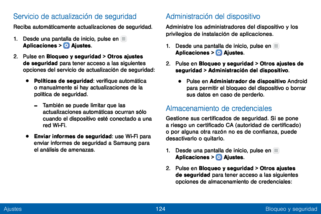 Servicio de actualización de seguridad Administración del dispositivo