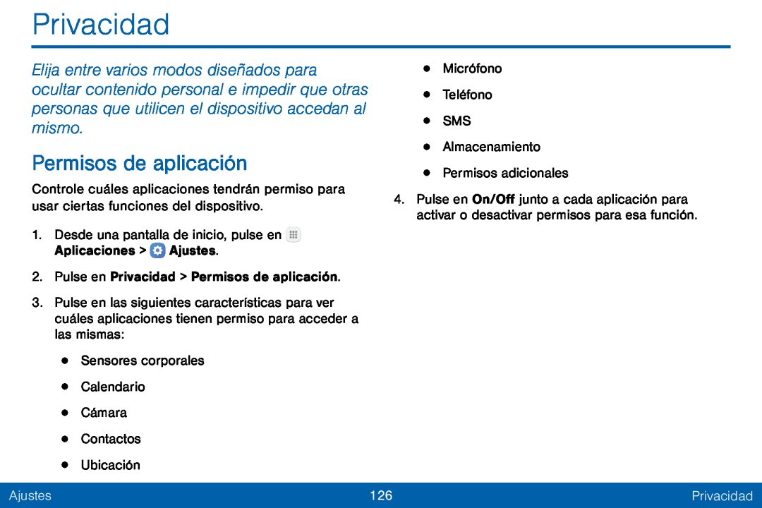 Permisos de aplicación Privacidad