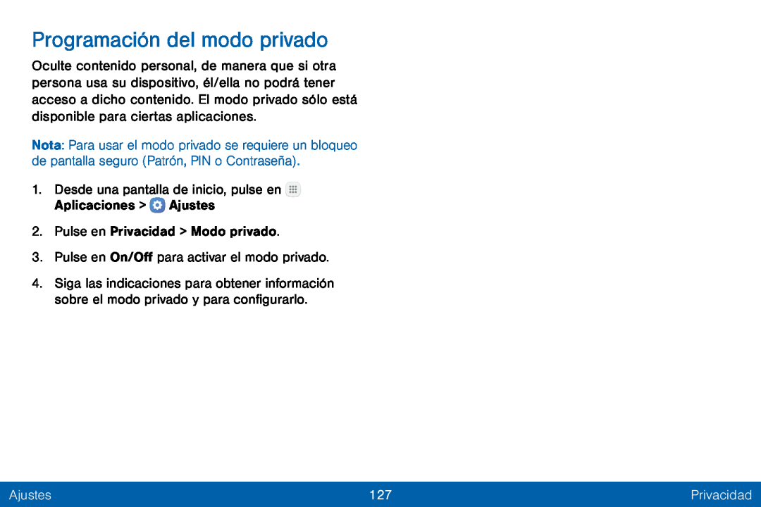 Programación del modo privado