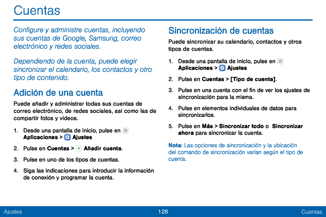 Sincronización de cuentas Galaxy Tab E 8.0 Verizon