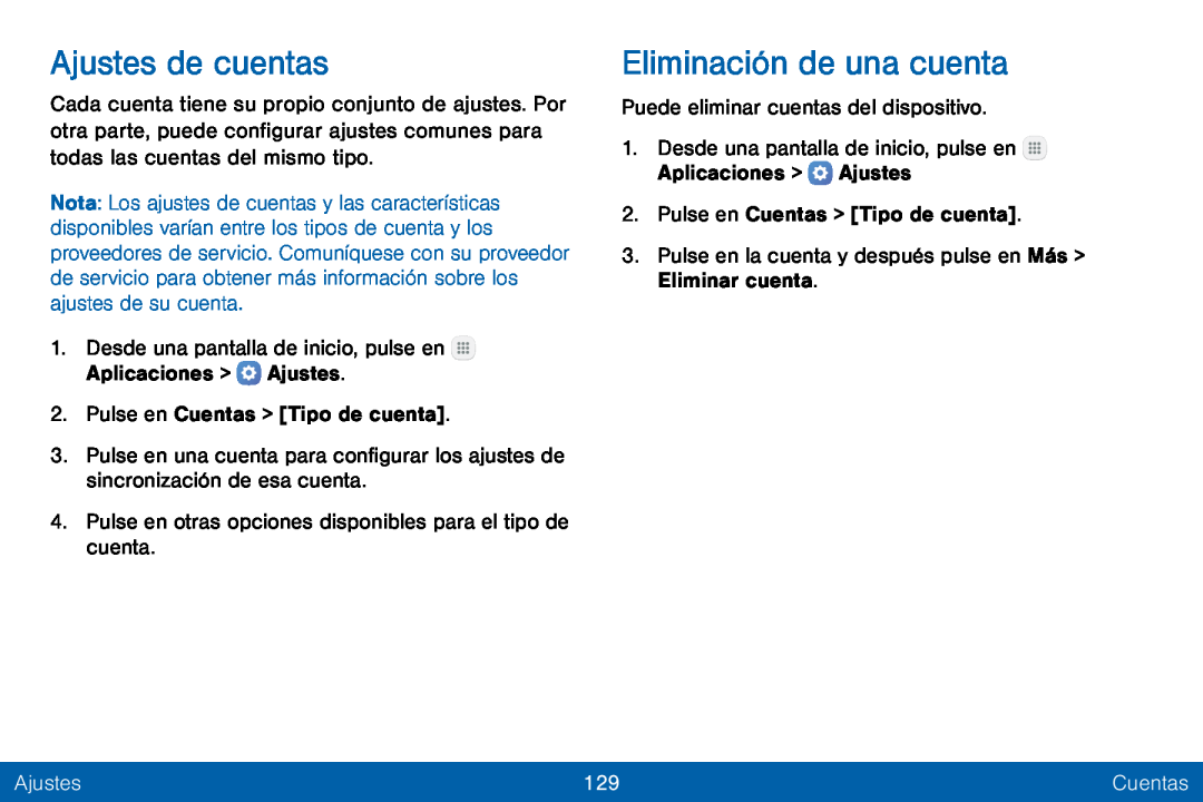 Ajustes de cuentas Eliminación de una cuenta