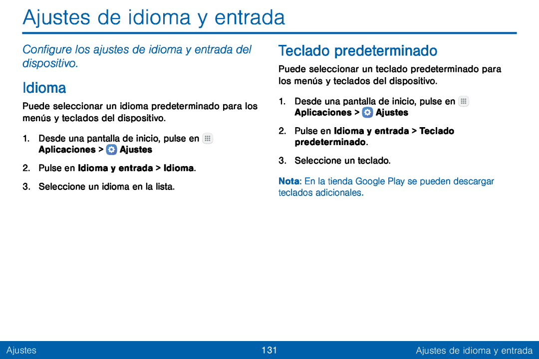 Configure los ajustes de idioma y entrada del dispositivo Galaxy Tab E 8.0 Verizon