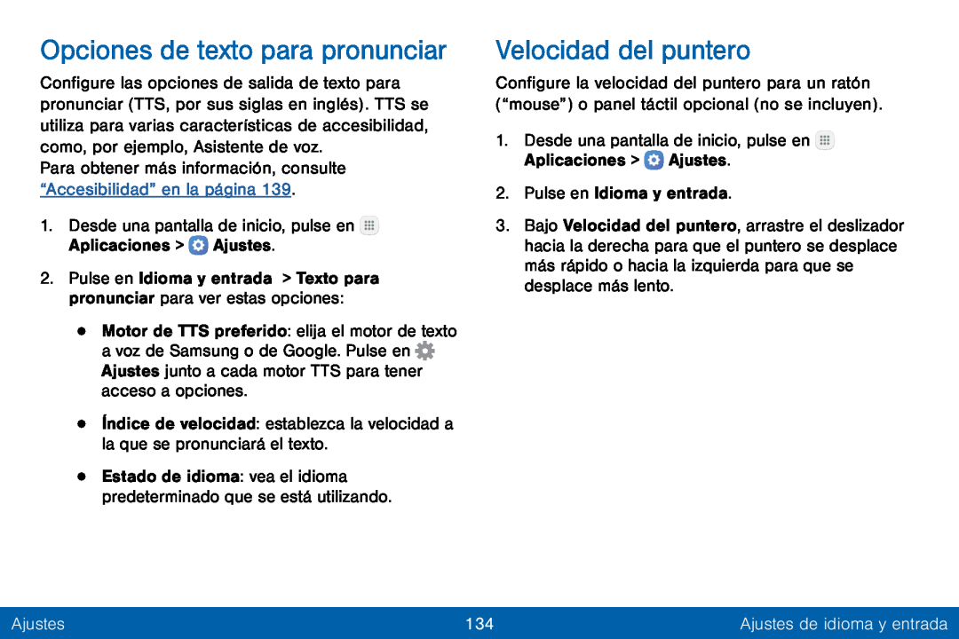 Opciones de texto para pronunciar Velocidad del puntero