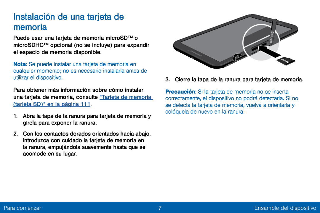 Instalación de una tarjeta de memoria