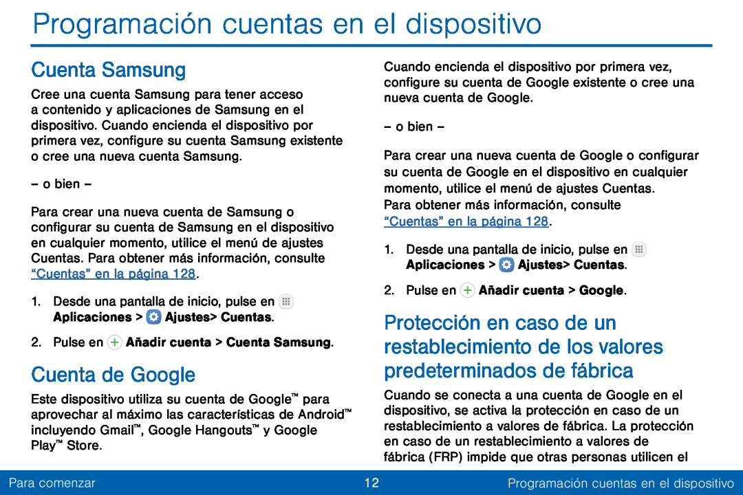 Cuenta Samsung Cuenta de Google