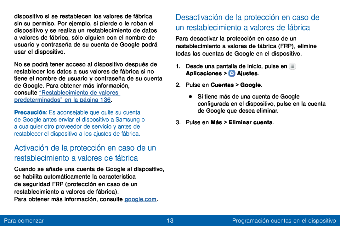 Activación de la protección en caso de un restablecimiento a valores de fábrica Galaxy Tab E 8.0 Verizon