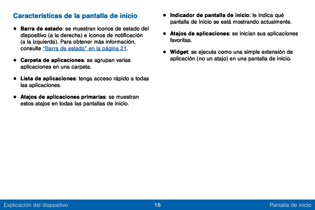 Características de la pantalla de inicio Galaxy Tab E 8.0 Verizon