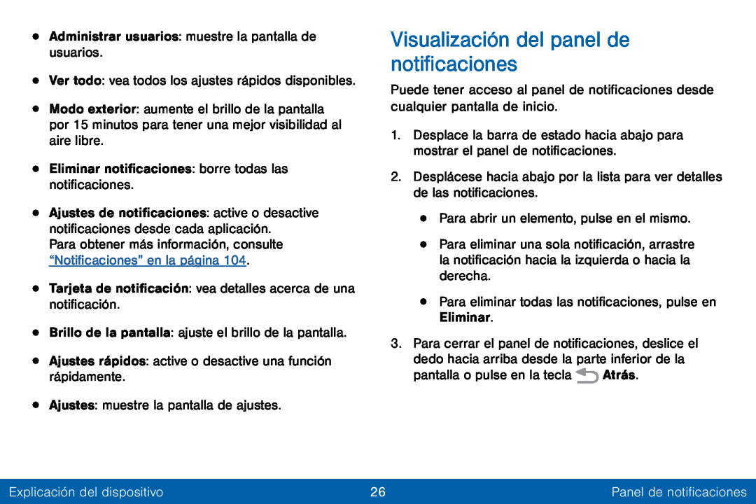 Visualización del panel de notificaciones Galaxy Tab E 8.0 Verizon