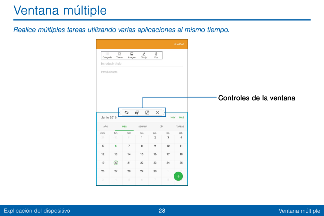 Controles de la ventana Galaxy Tab E 8.0 Verizon