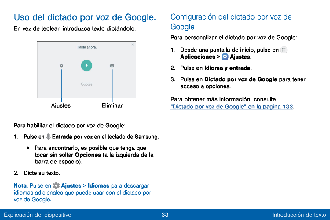 Uso del dictado por voz de Google Galaxy Tab E 8.0 Verizon