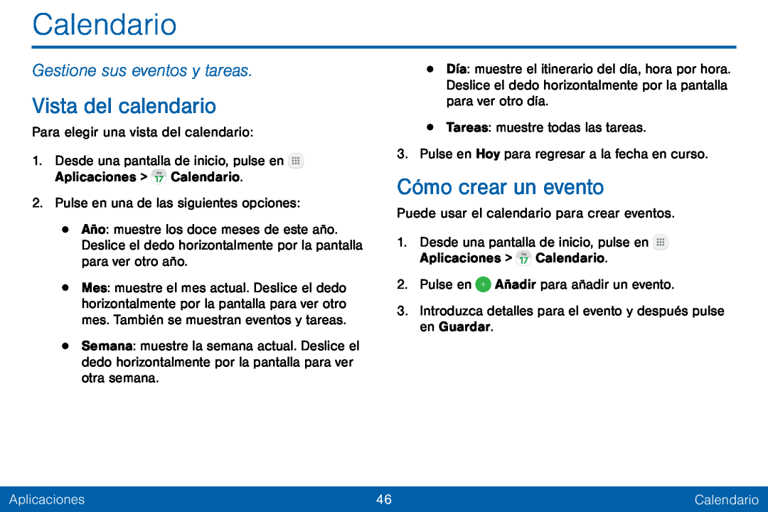 Gestione sus eventos y tareas Vista del calendario