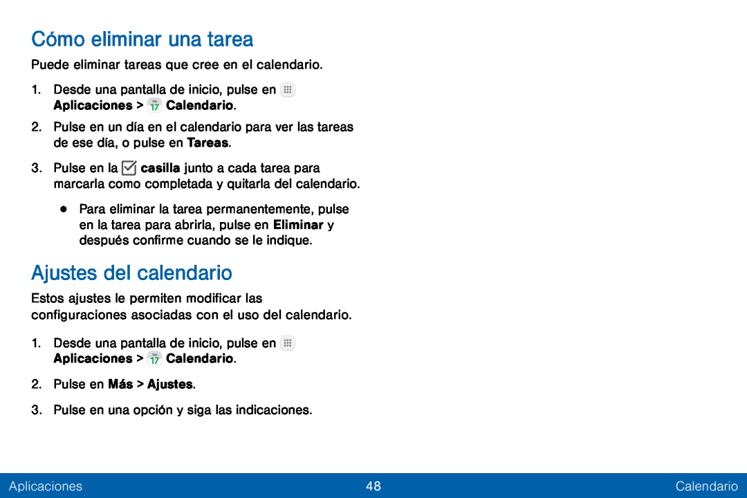 Ajustes del calendario Galaxy Tab E 8.0 Verizon