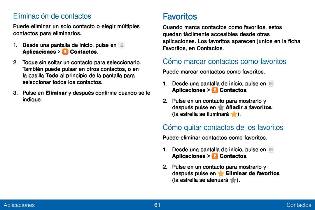 Eliminación de contactos Cómo marcar contactos como favoritos