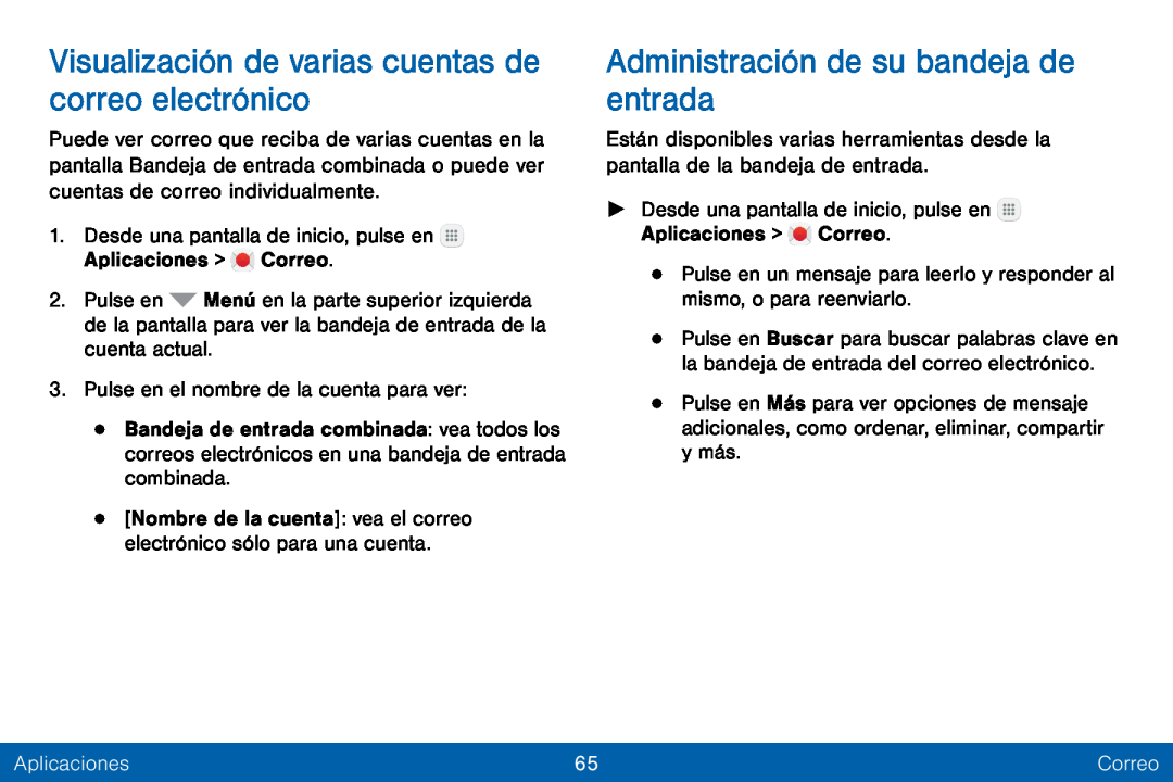 Visualización de varias cuentas de correo electrónico Galaxy Tab E 8.0 Verizon