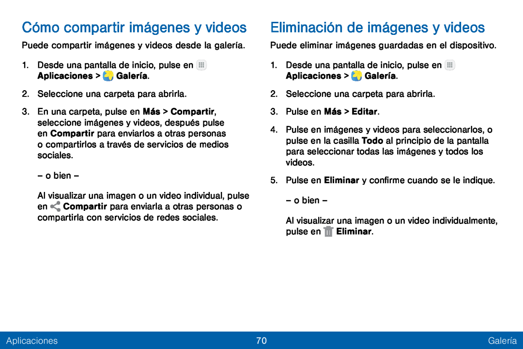 Cómo compartir imágenes y videos Eliminación de imágenes y videos