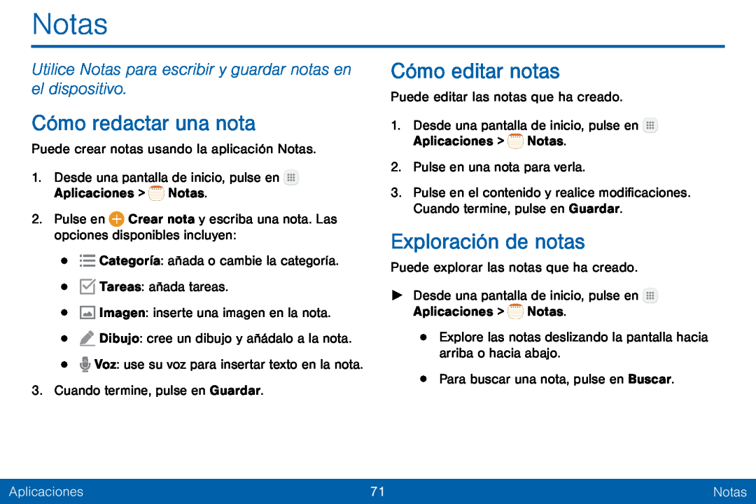 Utilice Notas para escribir y guardar notas en el dispositivo Cómo redactar una nota