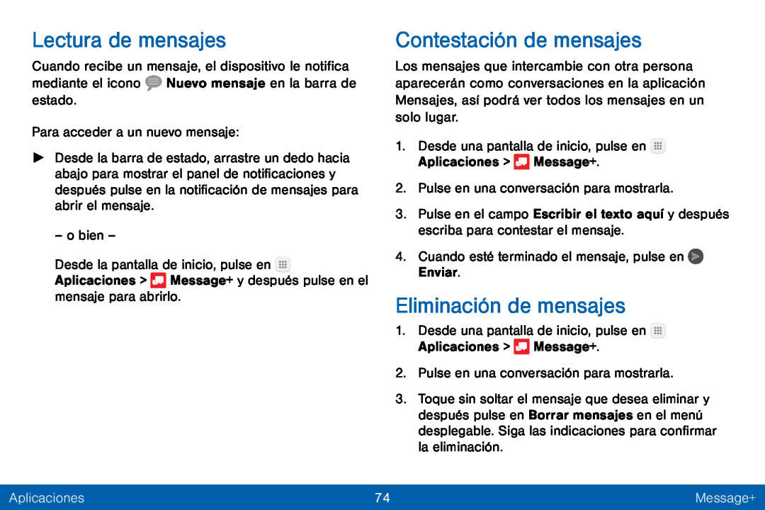 Lectura de mensajes Contestación de mensajes