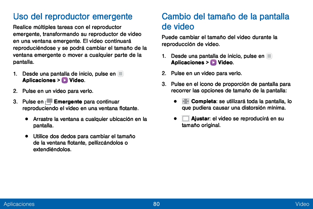 Uso del reproductor emergente Galaxy Tab E 8.0 Verizon