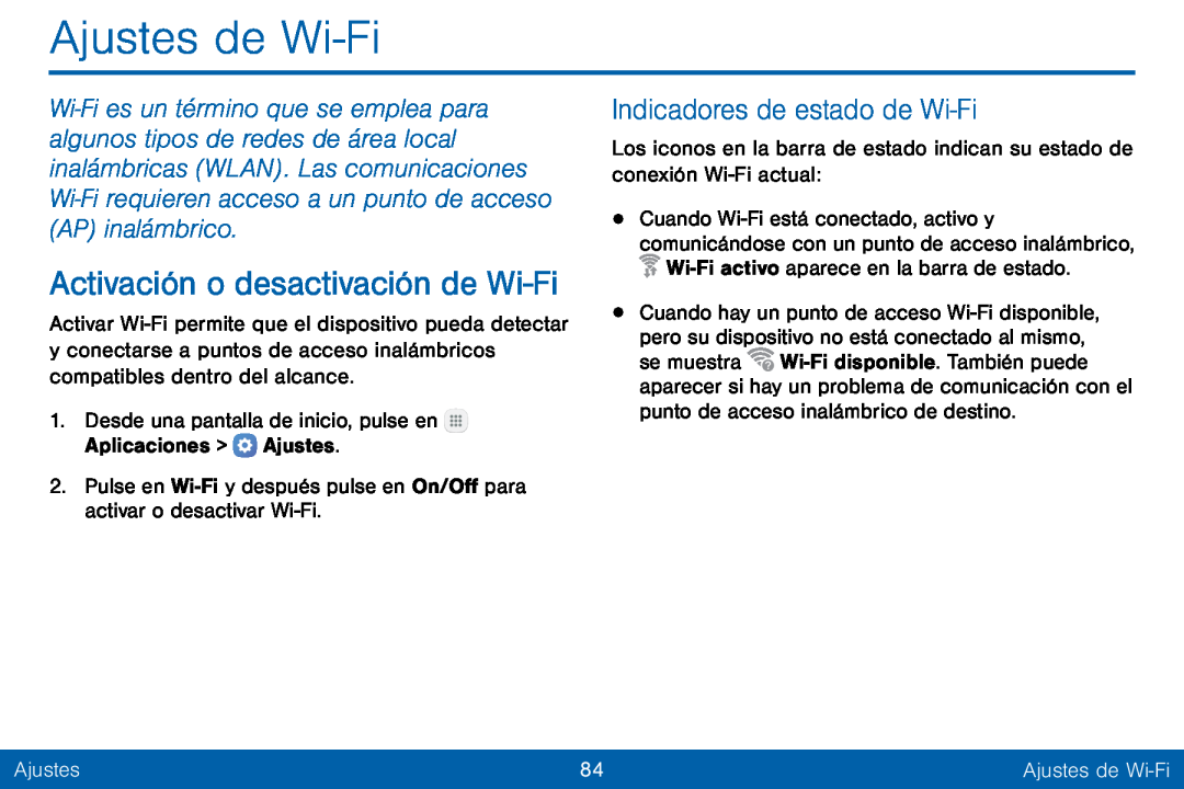 Indicadores de estado de Wi-Fi Activación o desactivación de Wi-Fi