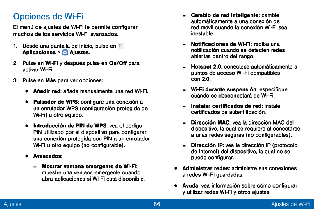 Opciones de Wi-Fi