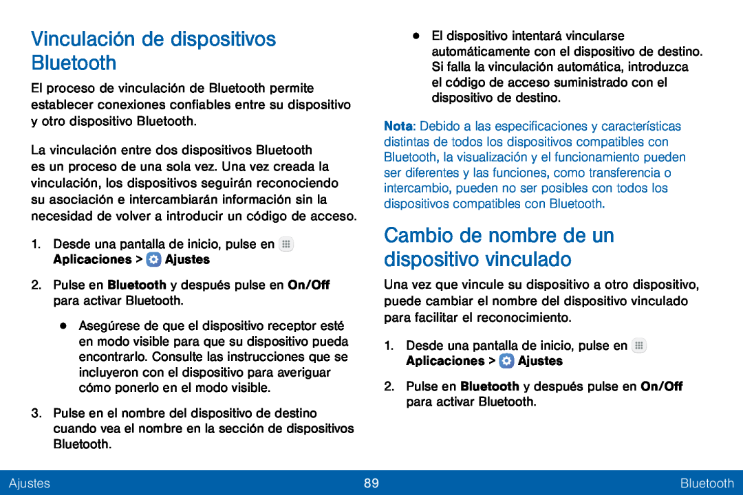 Vinculación de dispositivos Bluetooth Galaxy Tab E 8.0 Verizon