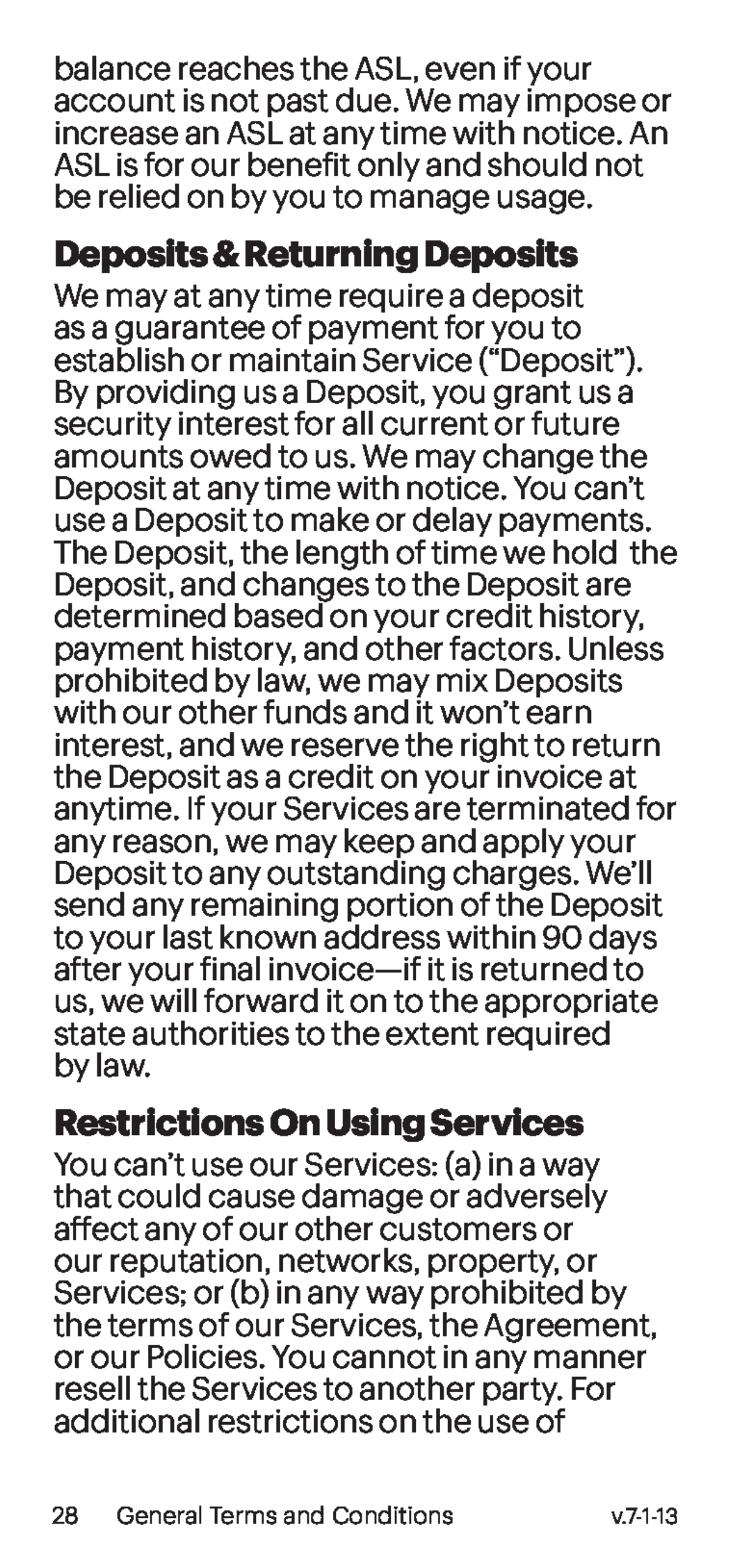 Deposits & Returning Deposits Restrictions On Using Services