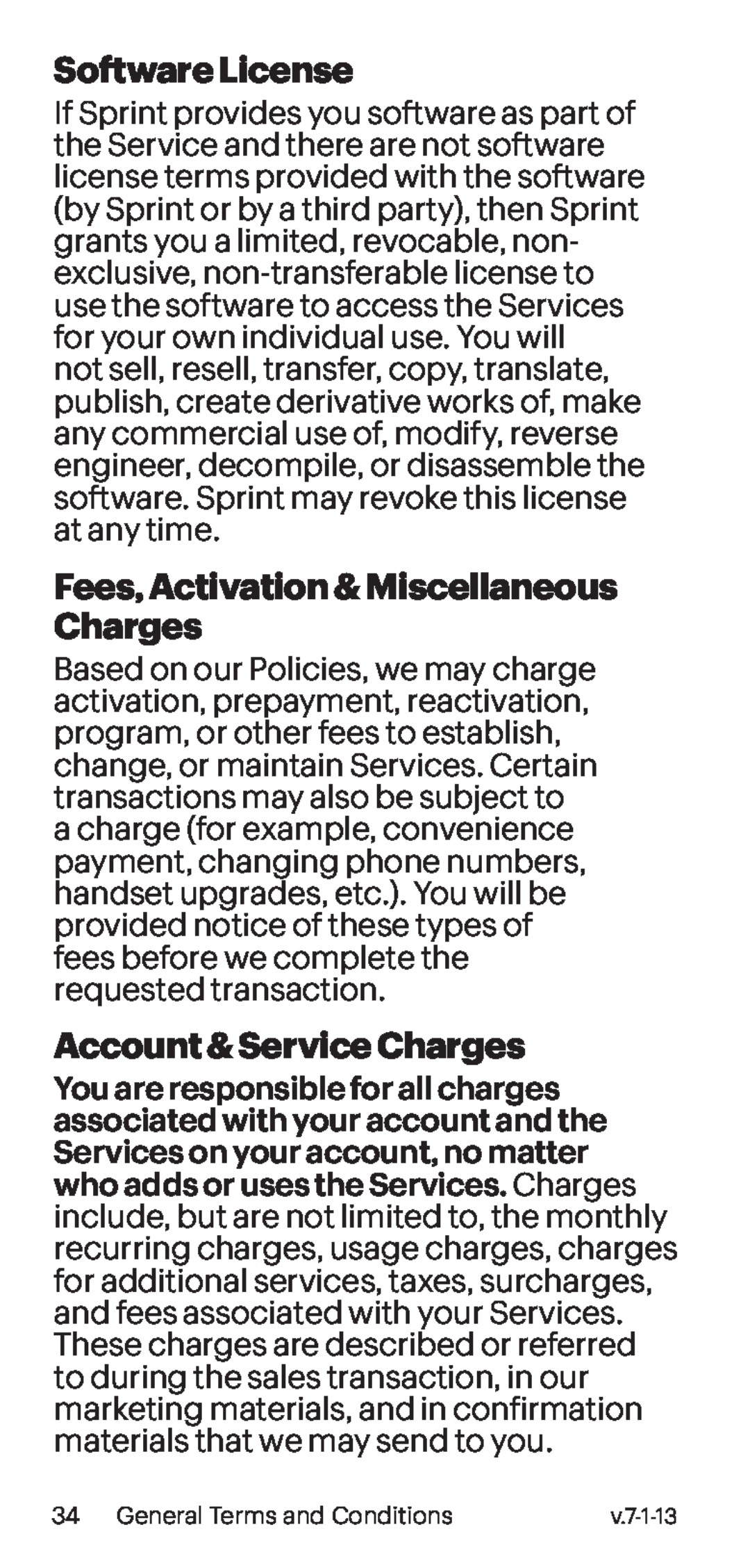 Software License Fees, Activation & Miscellaneous Charges