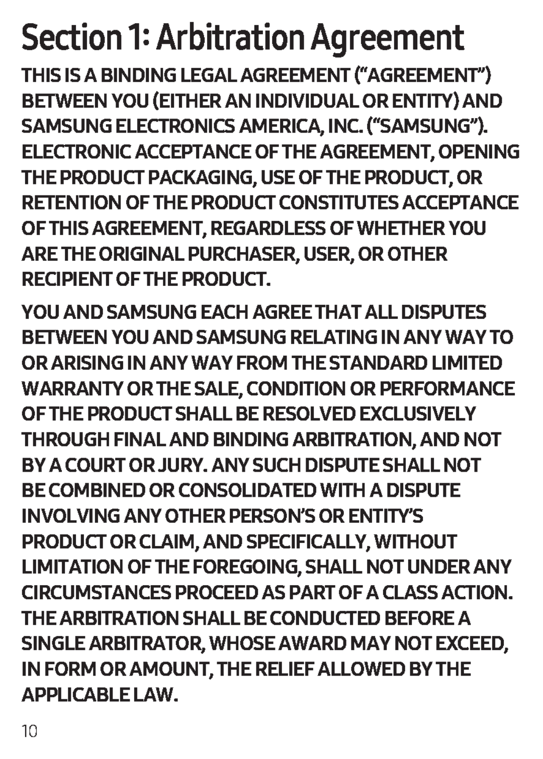 Section 1: Arbitration Agreement Galaxy Tab E 8.0 US Cellular