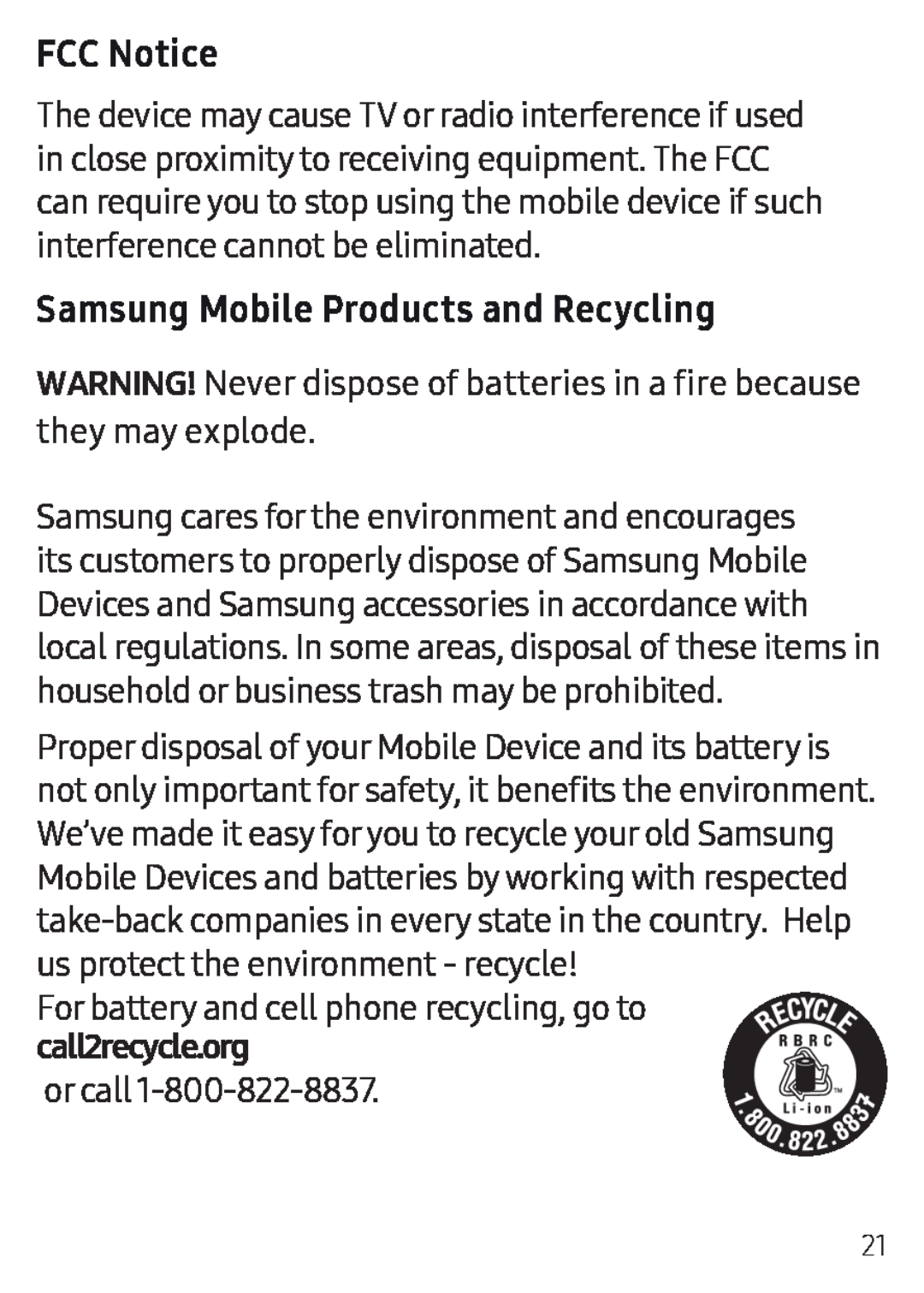 FCC Notice Samsung Mobile Products and Recycling